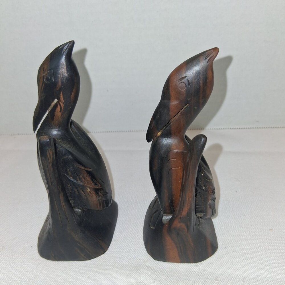 VTG Noveltix Hand-Carved Wood Heron Crane Figurines Pair Philippines MCM 1960s